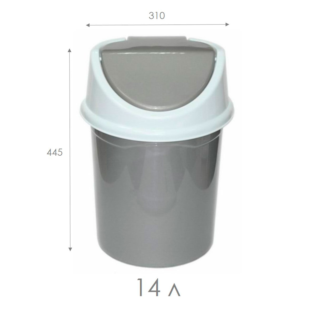 Ведро для мусора Виолет с подвижной крышкой 14л, серо-белый фото 2