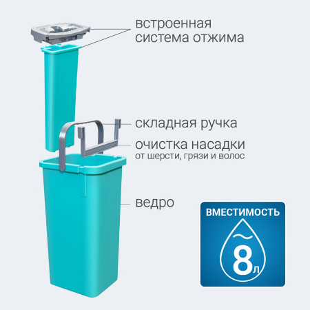Набор для уборки Hausmann Elbrus швабра и ведро с механизмом отжима фото 7